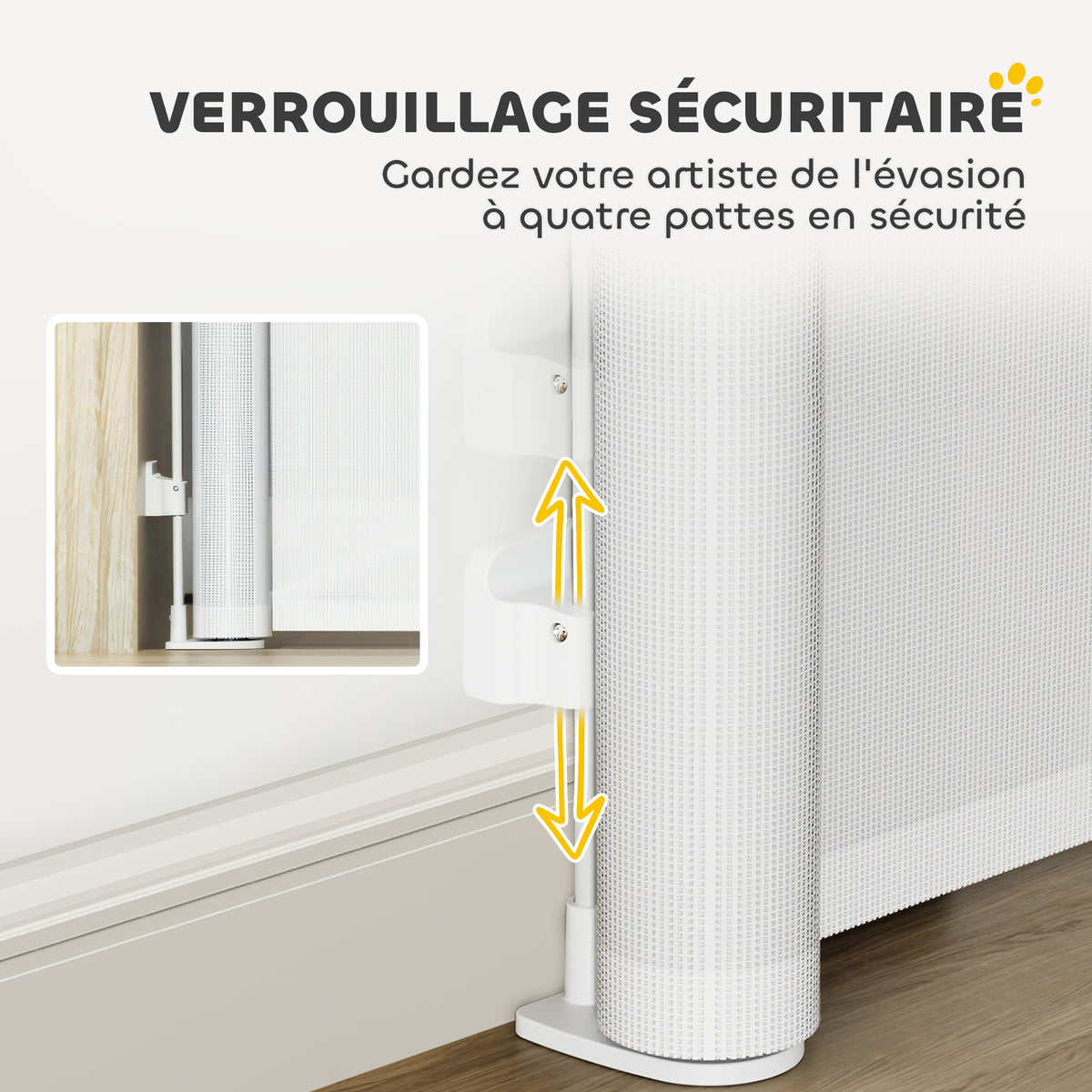 Barrière rétractable pour chien de 0 à 144 cm barrière d'escalier et de portes pour chien chat avec verrouillage blanc-7