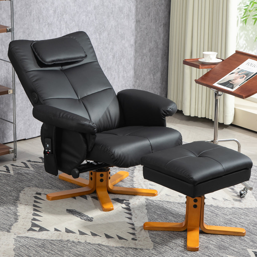 Fauteuil massant avec repose-pied, dossier inclinable jusqu'à 135°, coffre de rangement, télécommande-1