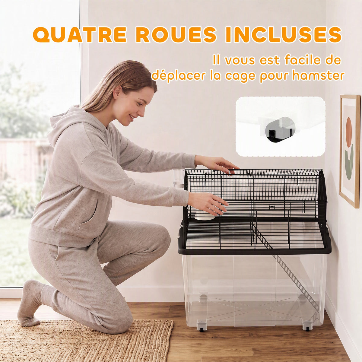 Cage hamster cage rongeur 2 étages avec roulettes plate-forme et échelle en fil d'acier 57 x 43 x 57 cm noir-4