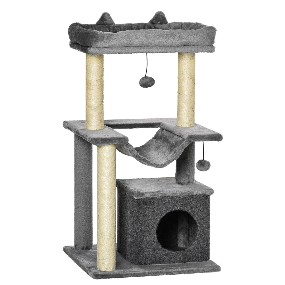 Arbre à chat avec griffoir, en tissu peluche, tour de jeux pour chat, lit, niche, hamac, plateforme 48 x 48 x 90 cm gris-0