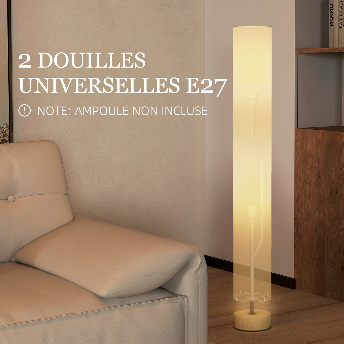 Lampadaire sur pied de salon avec abat-jour en lin, interrupteur à pied, 2 x douille E27, 120 cm, beige-3