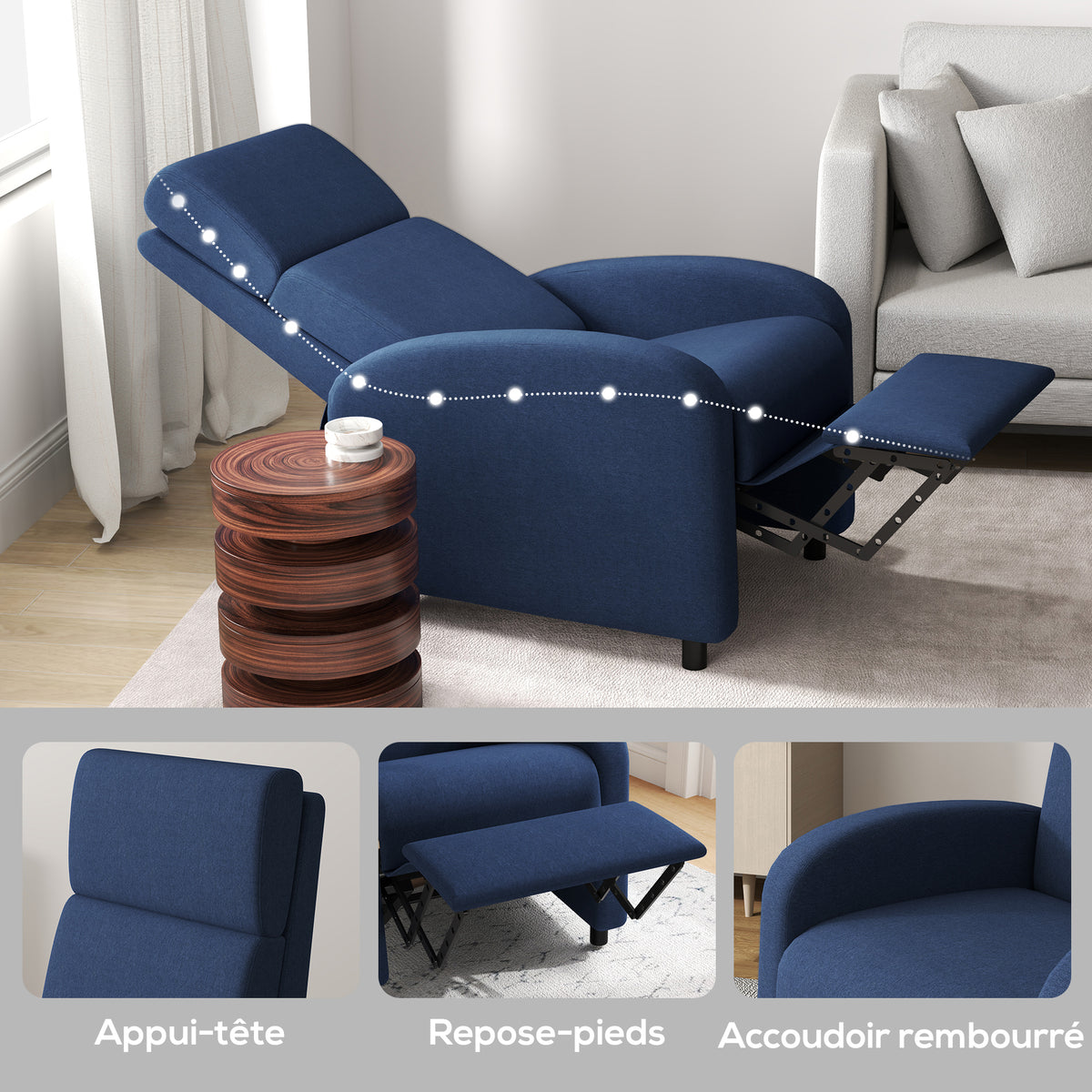 Fauteuil relax fauteuil inclinable salon fauteuil de relaxation - dossier réglable jusqu'à 160° repose-pieds intégré-7
