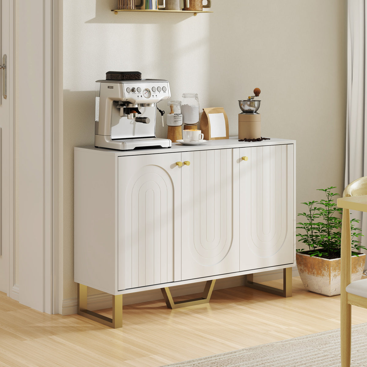 Buffet de salon avec placard à portes et étagère réglable, 106,5 x 35 x 77,5 cm, blanc-8