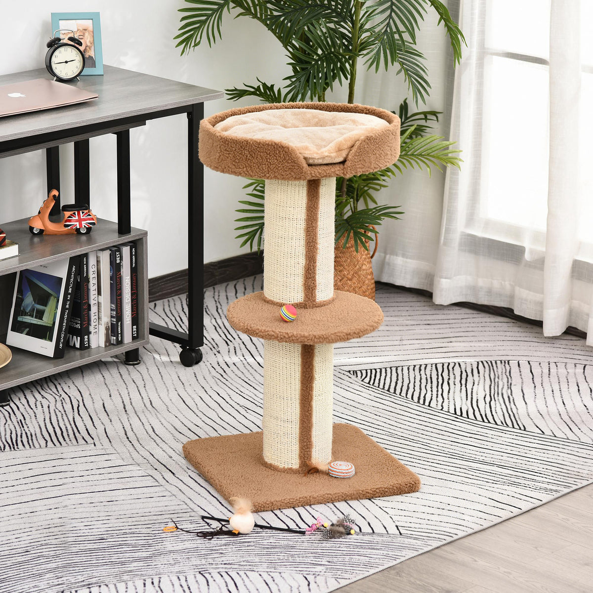 Arbre à chat avec griffoir centre d'activités 2 plateformes coussin marron clair-1