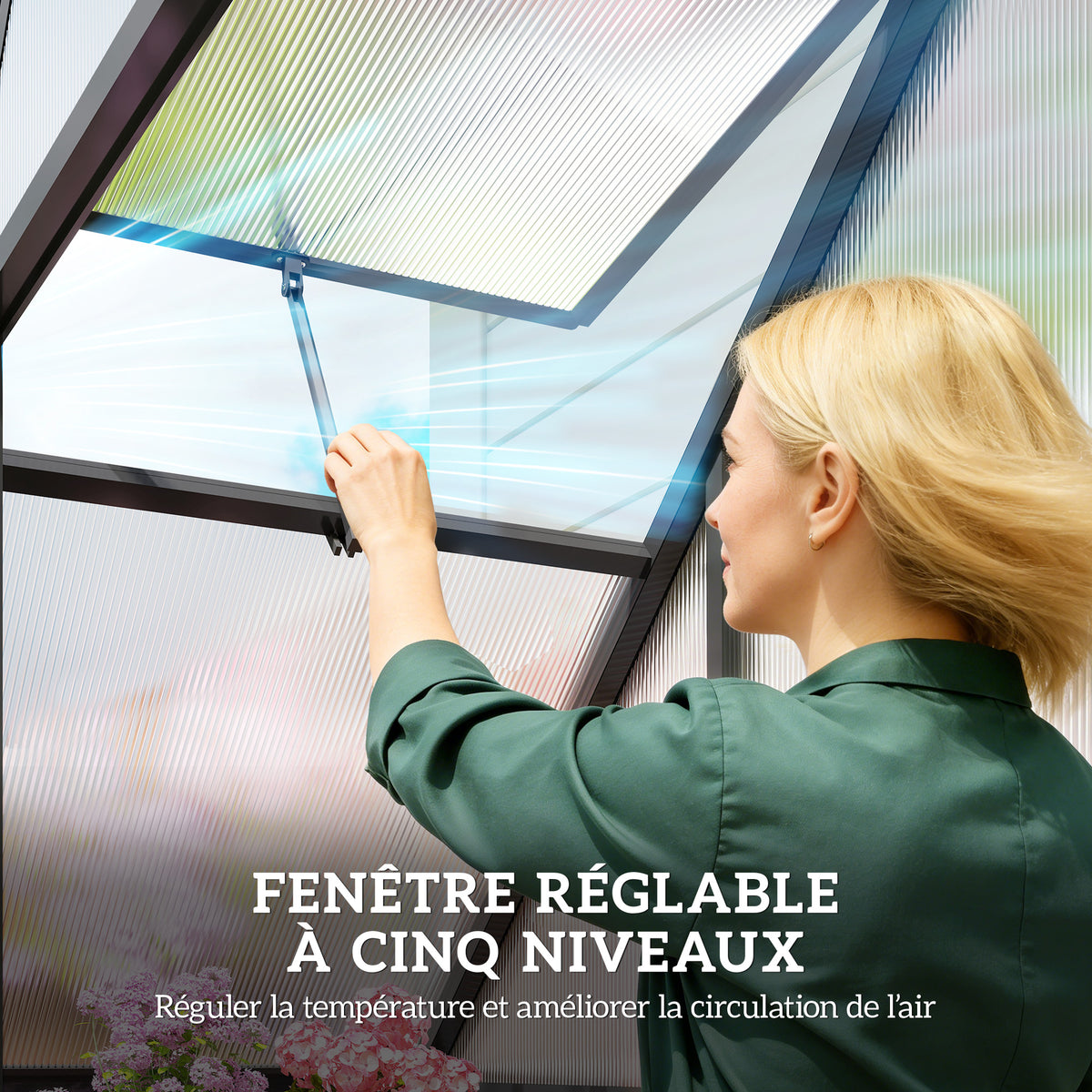 Serre de Jardin en Aluminium Polycarbonate, Montage Rapide, Fenêtre Réglable, Porte Battante, 170x58x195cm, Transparent-6