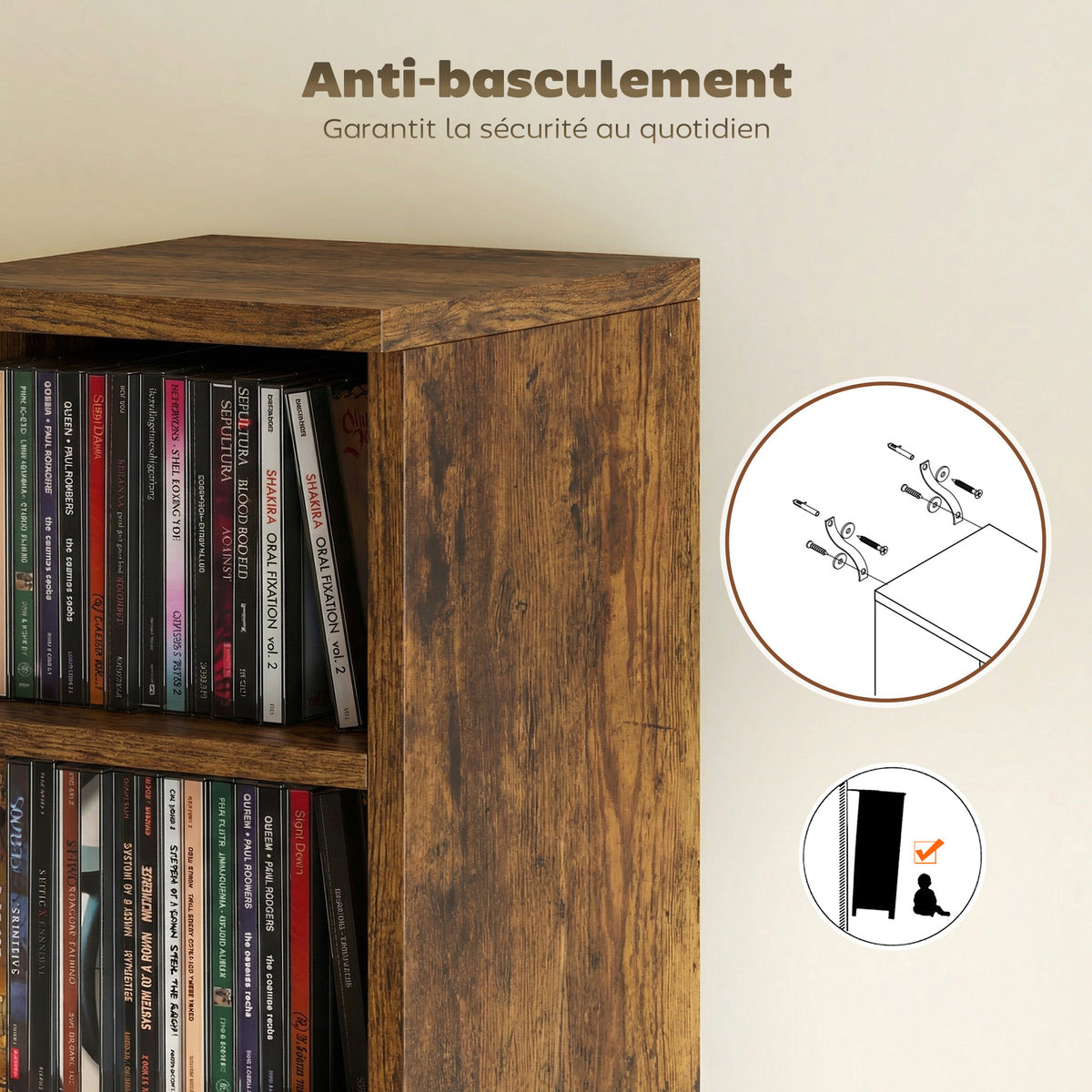 Lot de 2 étagères colonnes armoire de rangement CD-DVD 12 compartiments 21 x 22,5 x 88,5 cm capacité 204 CD marron-6
