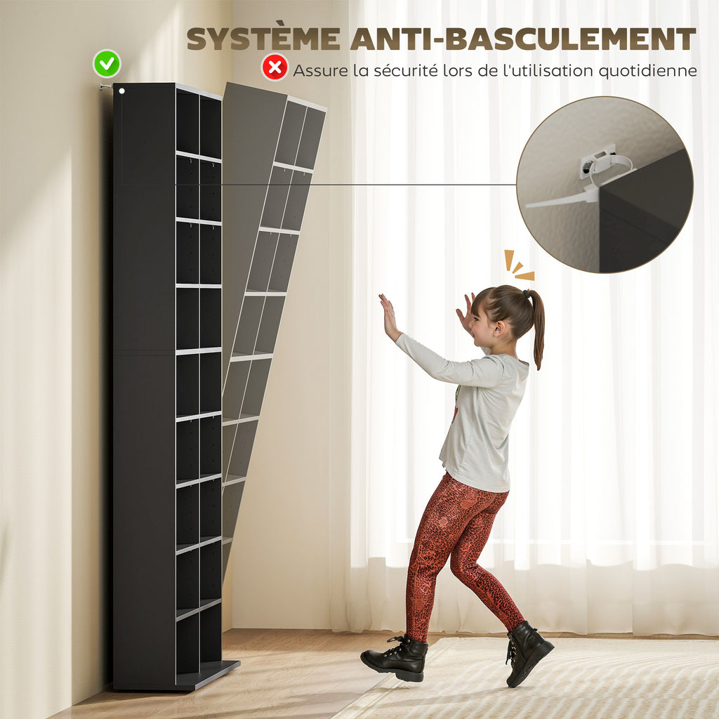 Rangements pour CD et DVD 18 compartiments capacité max. 640 CD/360 DVD 430 Blu-ray 78,5 x 24 x 175 cm noir-5