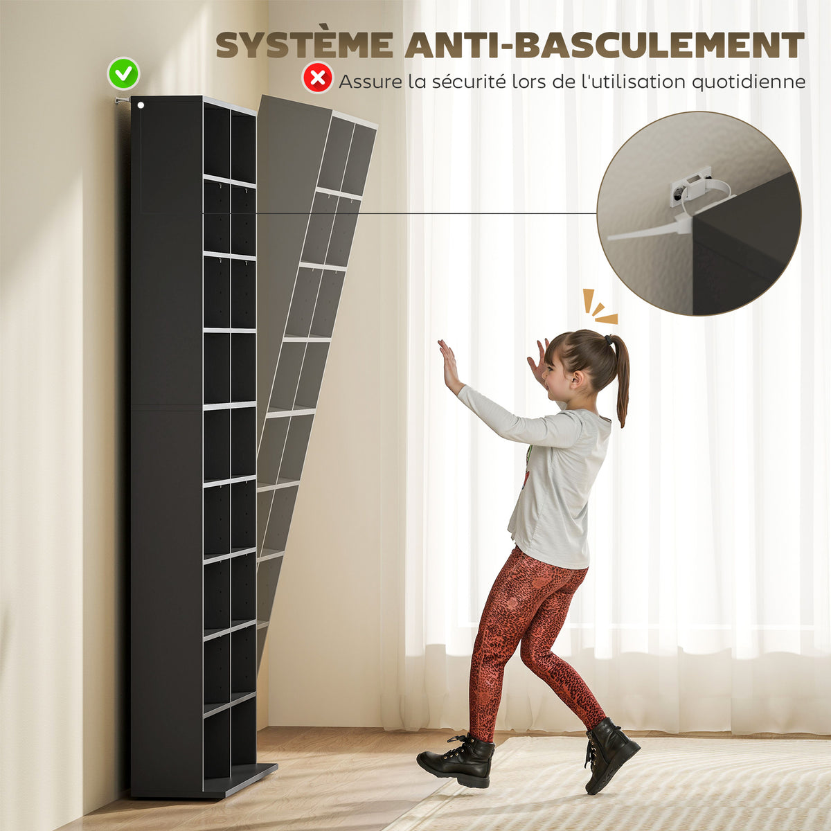 Rangements pour CD et DVD 18 compartiments capacité max. 640 CD/360 DVD 430 Blu-ray 78,5 x 24 x 175 cm noir-5