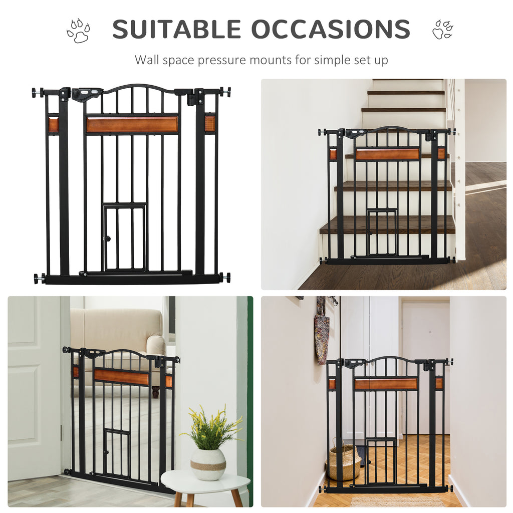 Barrière de sécurité pour animaux système de double verrouillage sans perçage 74 à 80 cm acier bois de pin noir-7