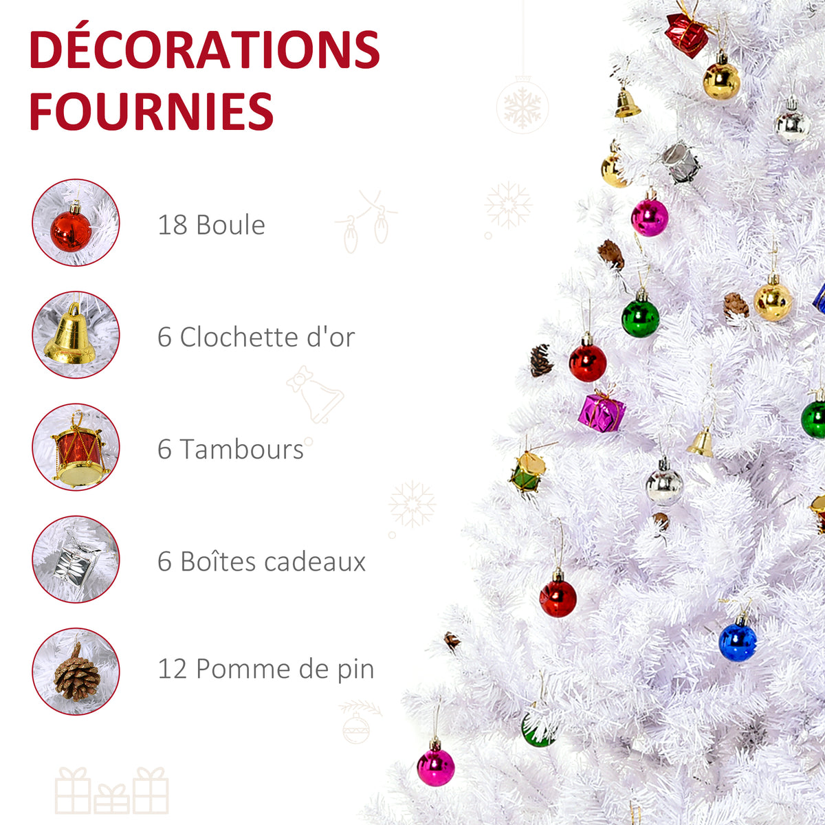Sapin Arbre de Noël Artificiel Blanc 150 cm 680 Branches avec Nombreux Accessoires variés-3