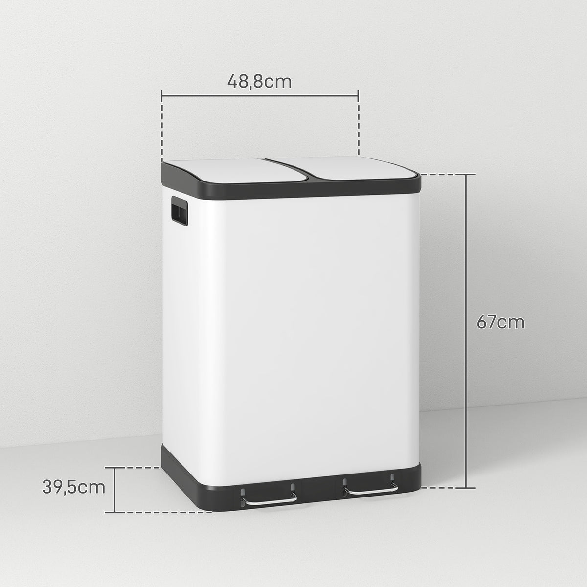 Poubelle de cuisine 2 x 30L avec pédale en métal, 2 compartiments, couvercle à fermeture douce, 60L, blanc-2