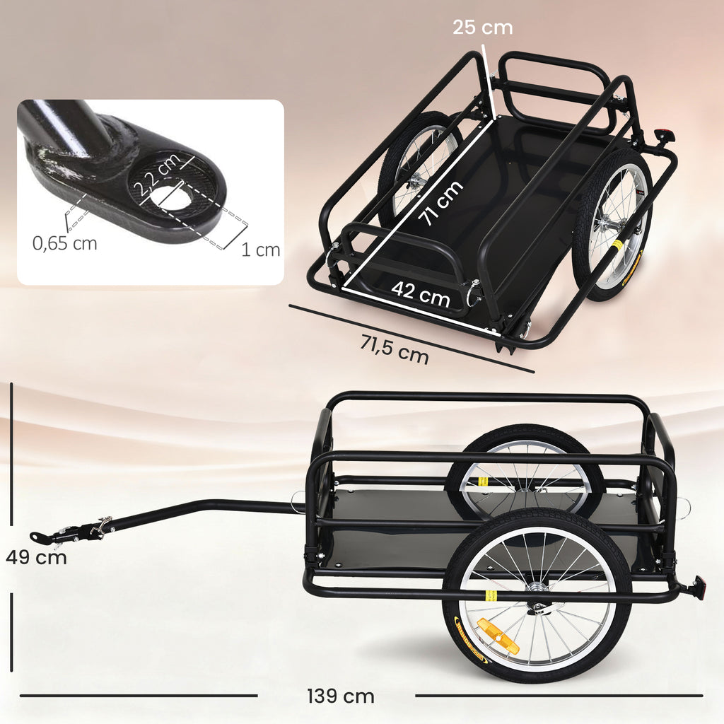 Remorque vélo remorque de transport pour vélo 70L 139L x 71,5l x 49H cm barre d'attelage universelle acier noir-2