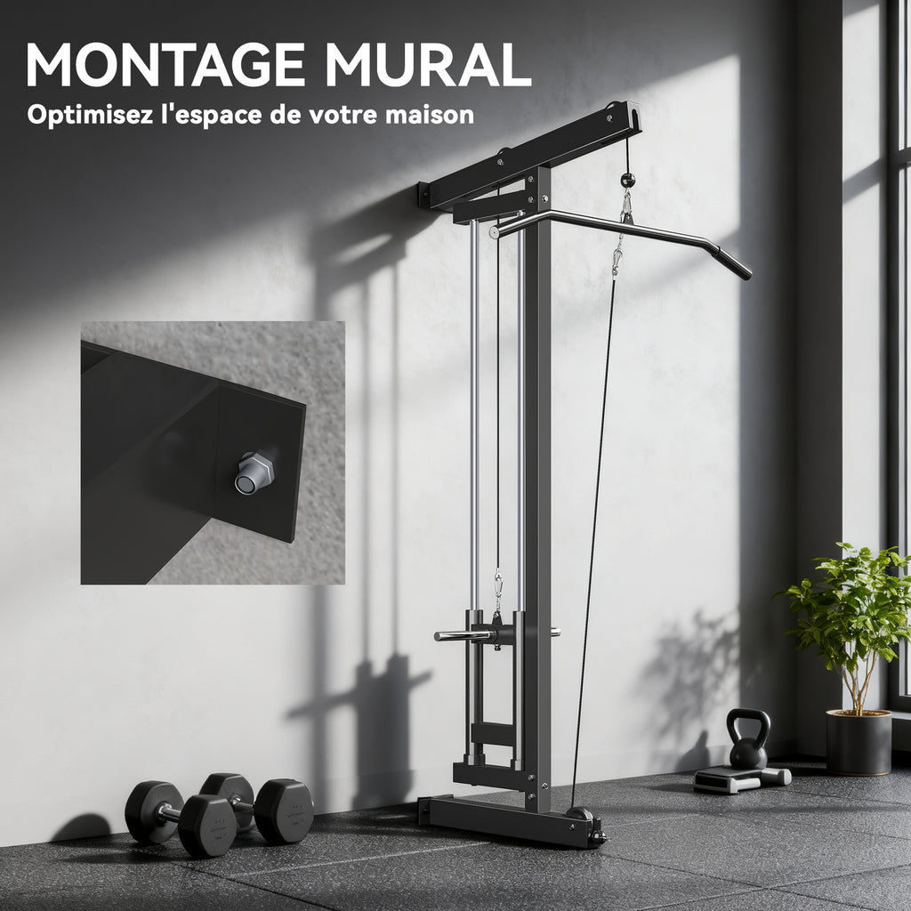 Appareil de musculation mural, station de traction, poulie haute et basse, 2 poulies, en acier, 75 x 16 x 192 cm, noir-4