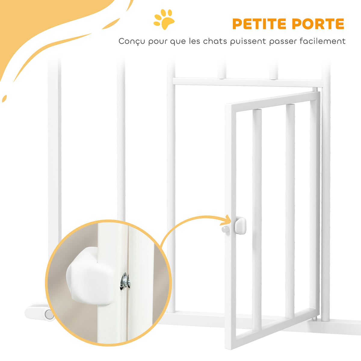 Barrière de sécurité animaux de 104,1H cm avec porte fermeture automatique système de double verrouillage blanc-6