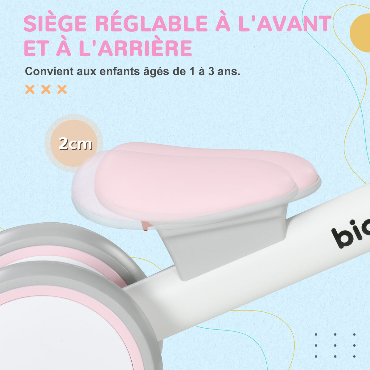 Draisienne vélo Enfant 4 roues selle réglable, guidon ergonomique alliage alu. PP, enfant 1 à 3 ans - Gris Blanc Rose-4
