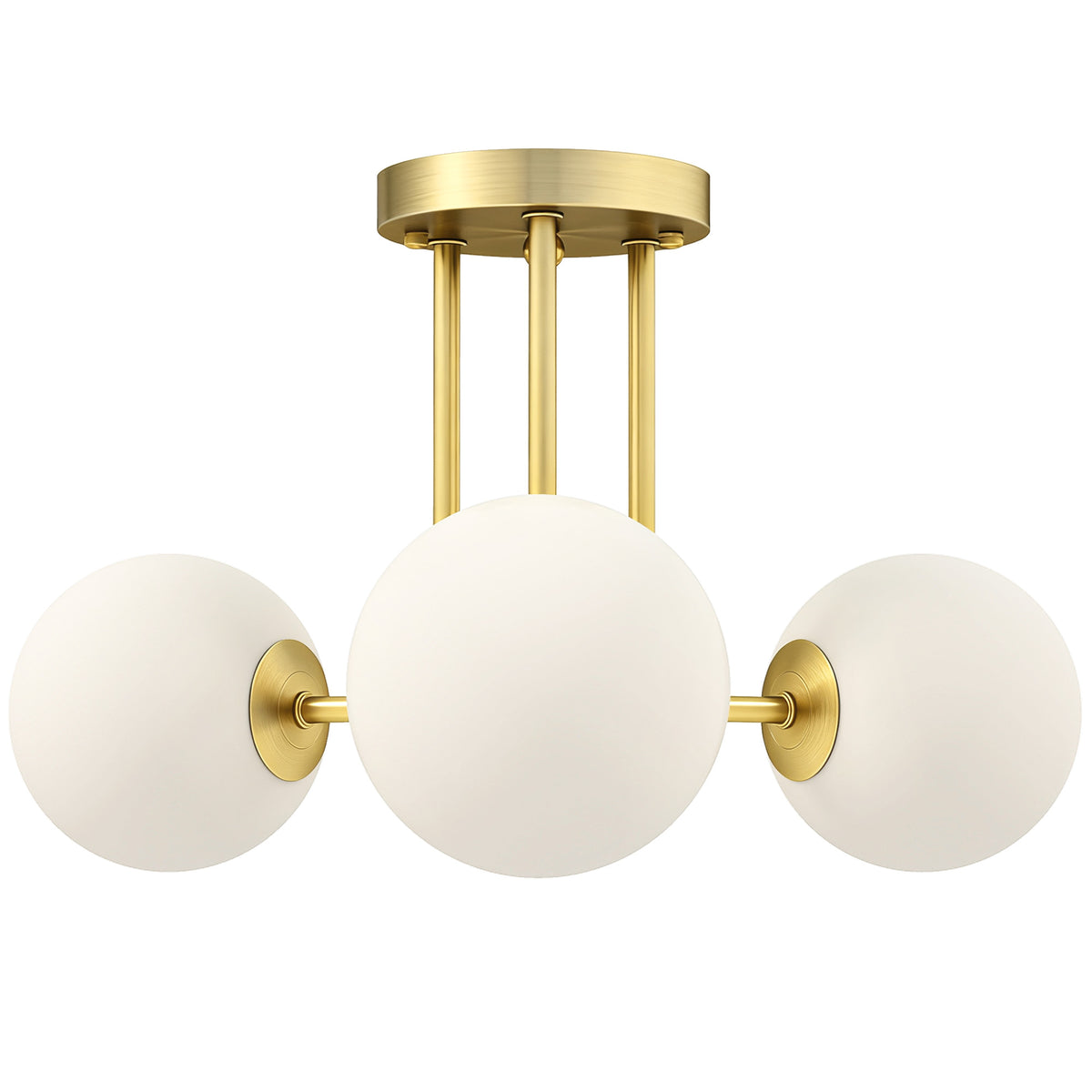Plafonnier LED 25W, luminaire plafonnier 3 lumières avec douilles G9, abat-jour globe, 42 x 42 x 26,5 cm, doré-0