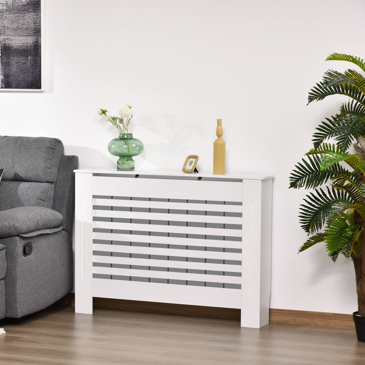 Cache-radiateur couverture radiateur Design à Lattes Panneau Cabinet pour salon cuisine chambre couloir dim. 112L x 19l x 81H cm MDF Blanc-9