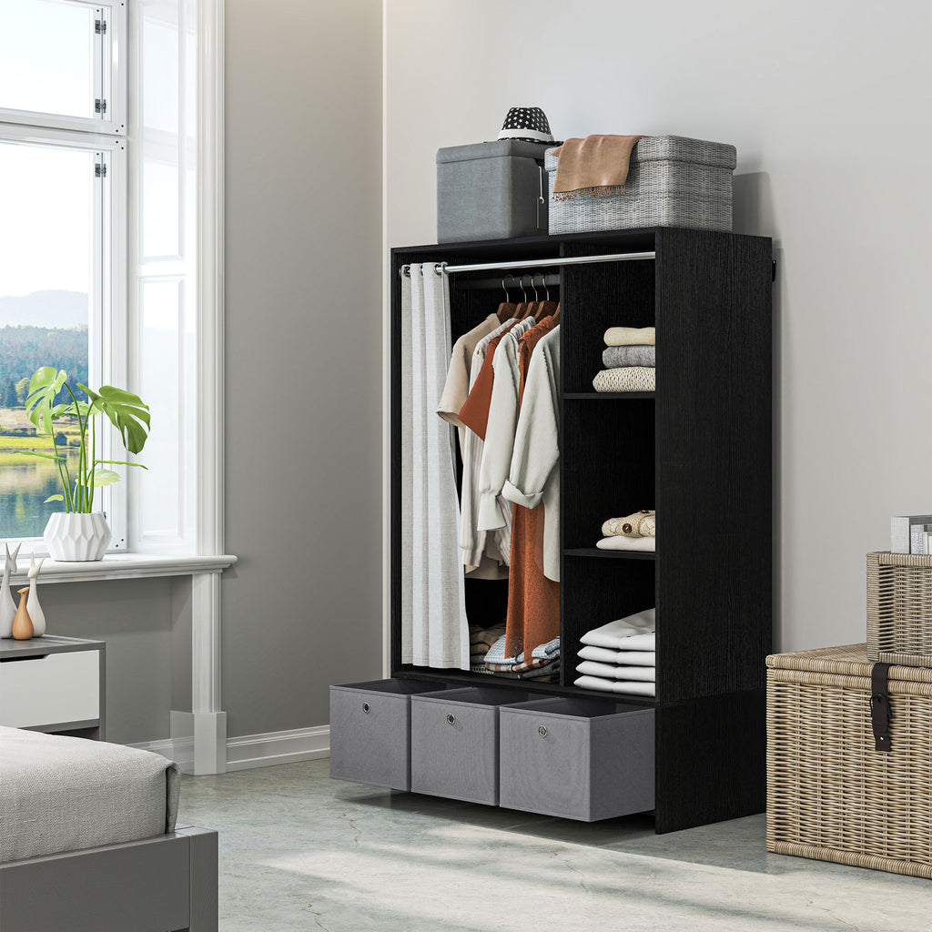 Armoire penderie armoire de rangement avec tringle rideaux 3 niches et 3 tiroirs en tissu amovibles 105 x 48 x 160 cm-9