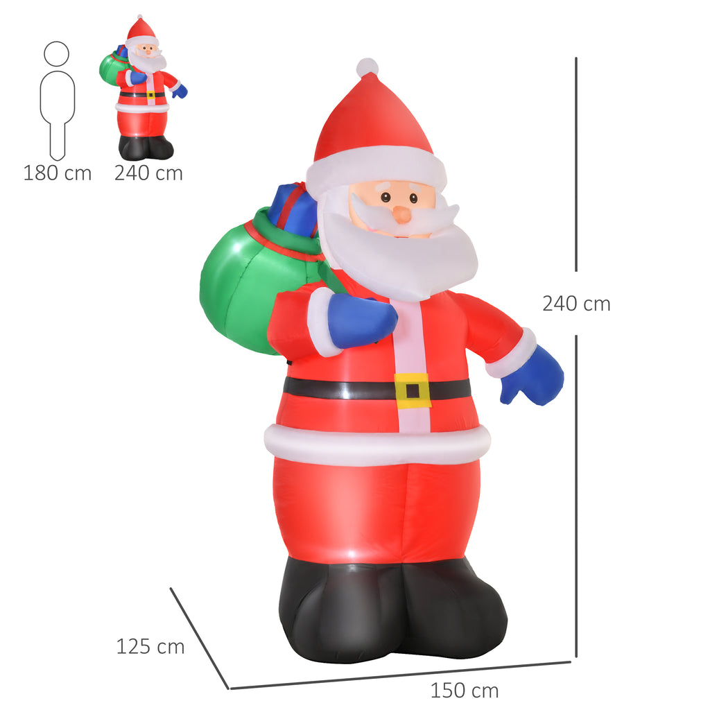 Père Noël Gonflable LED 2,4H m avec hotte Polyester imperméable Rouge-2