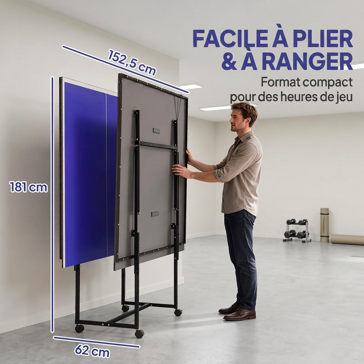 Table de tennis de table ping-pong pliable compacte 4 roulettes pour intérieur 274L x 152,5l x 75,5H cm-4