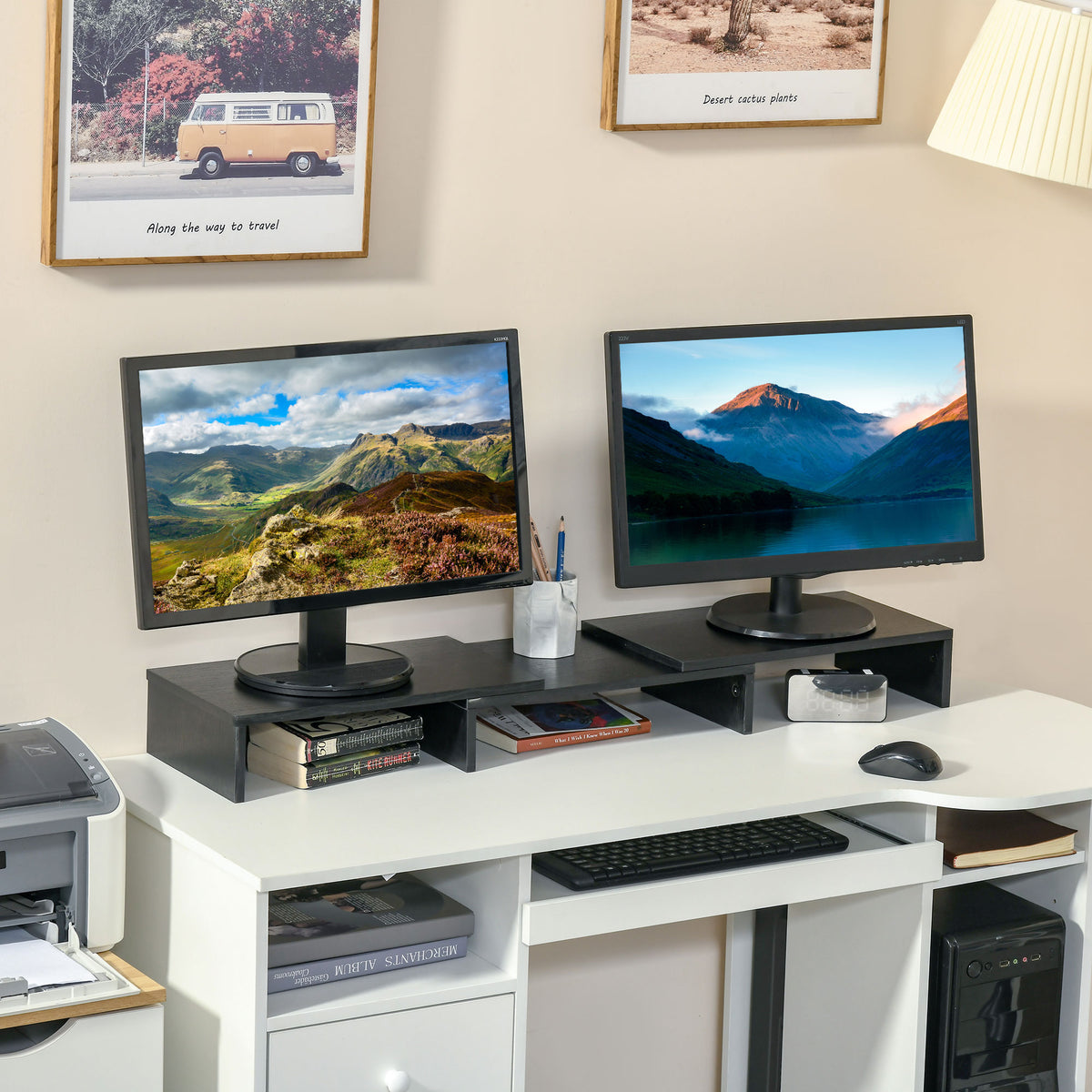 Rehausseur écran PC extensible, longueur réglable de 80-117 cm, pour ordinateur portable, ordinateur, PC, noir-1
