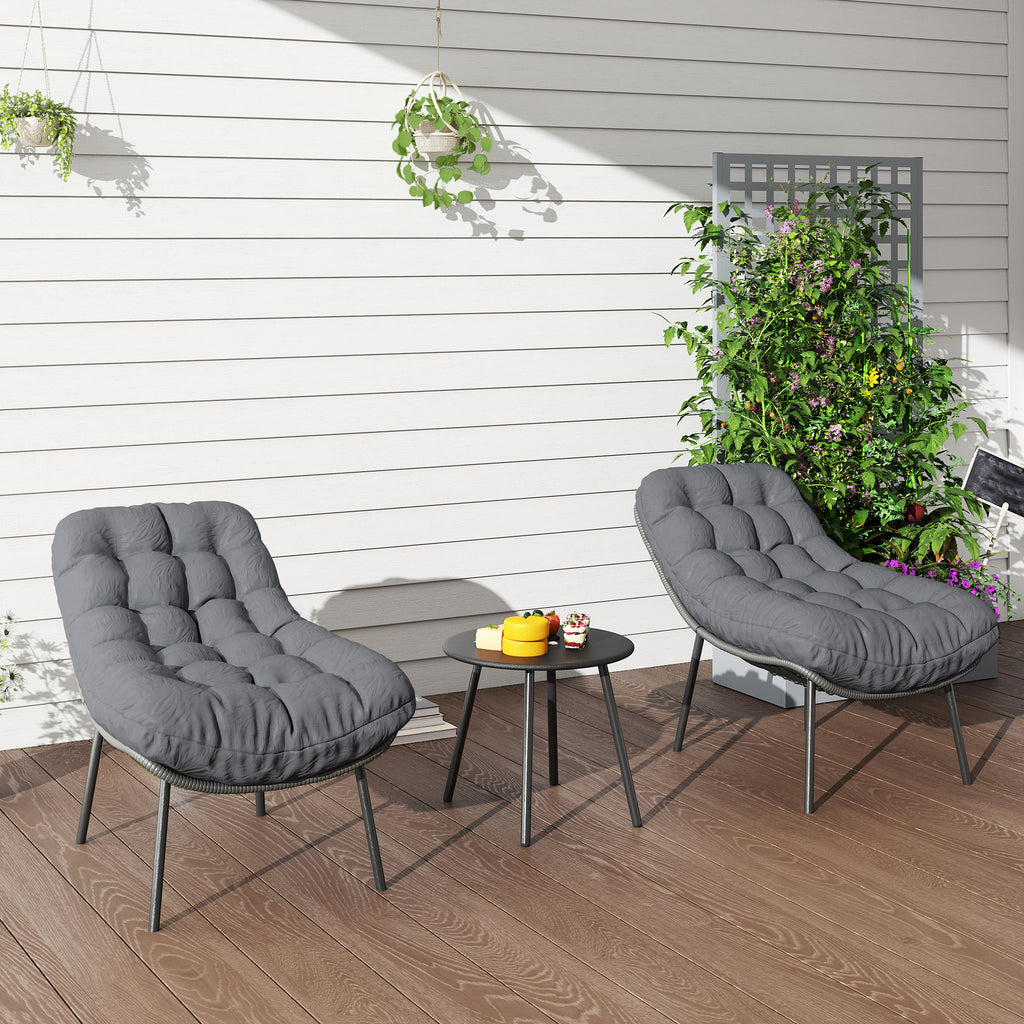 Salon de Jardin extérieur en résine tressée 2 personnes ensemble de meubles de jardin coussins de 15 cm d'épaisseur gris-7