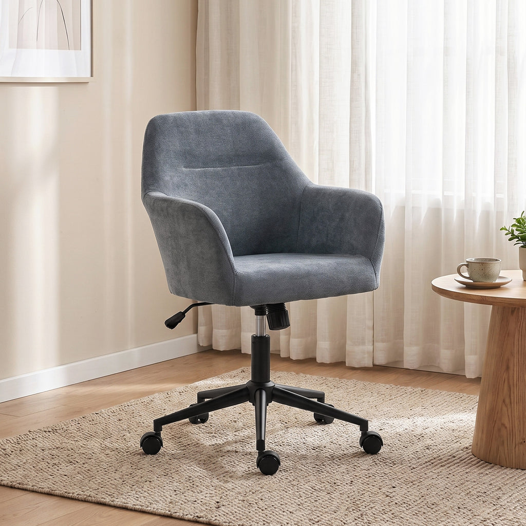 Chaise Bureau Ergonomique, Fauteuil de Bureau en Chenille avec Hauteur Réglable, Fonction Bascule, Bleu-1