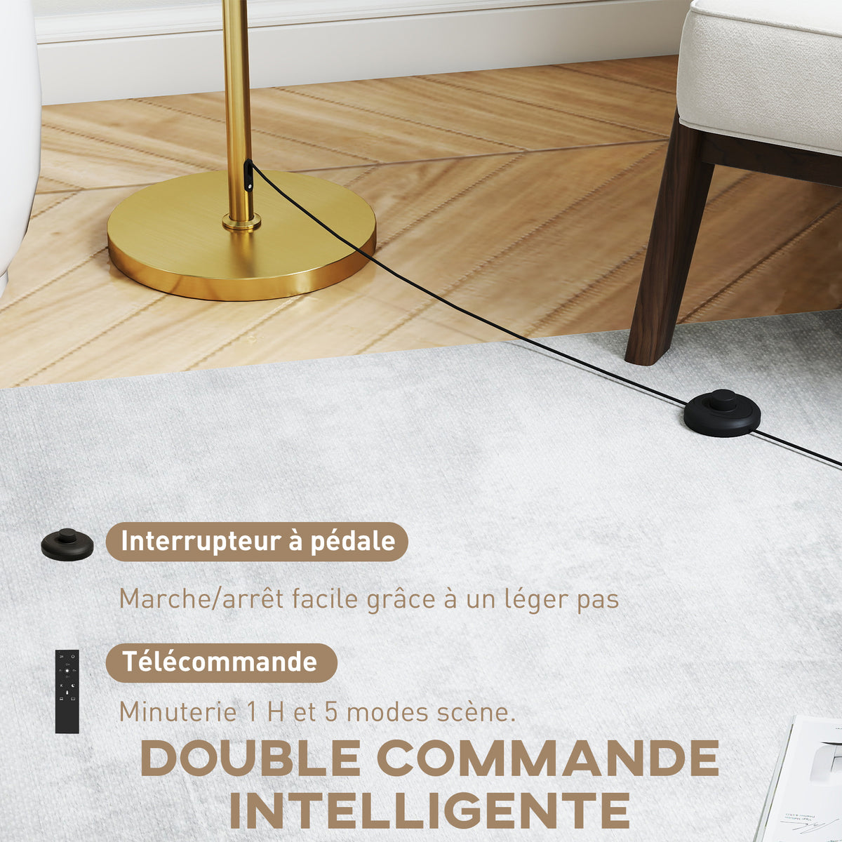 Lampadaire sur pied salon, lampe sur pied dimmable avec télécommande, abat-jour en lin, hauteur réglable 133-168cm, doré-4