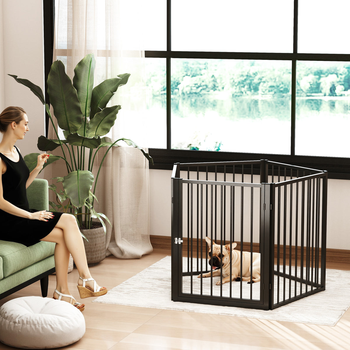 Parc pour chien, parc pour animaux, 5 panneaux, clôture portable pliable, sécurisé, noir-9