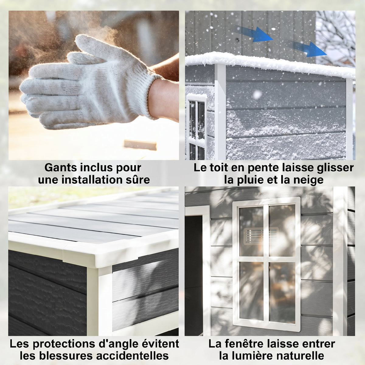 Abri de jardin 1,14 m² pour outils - porte verrouillable, aération et fenêtre - dim. 151L x 92l x 193H cm  - plastique, gris-6