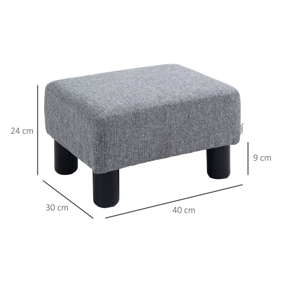 Pouf repose-pied tabouret bas en tissu de lin capacité de charge 110 Kg 40 x 30 x 24 cm gris-2