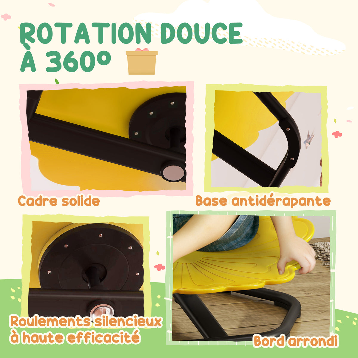 Chaise pivotante sensorielle pour enfant, siège pivotant pour l'entraînement de l'équilibre et de la coordination, jaune-4