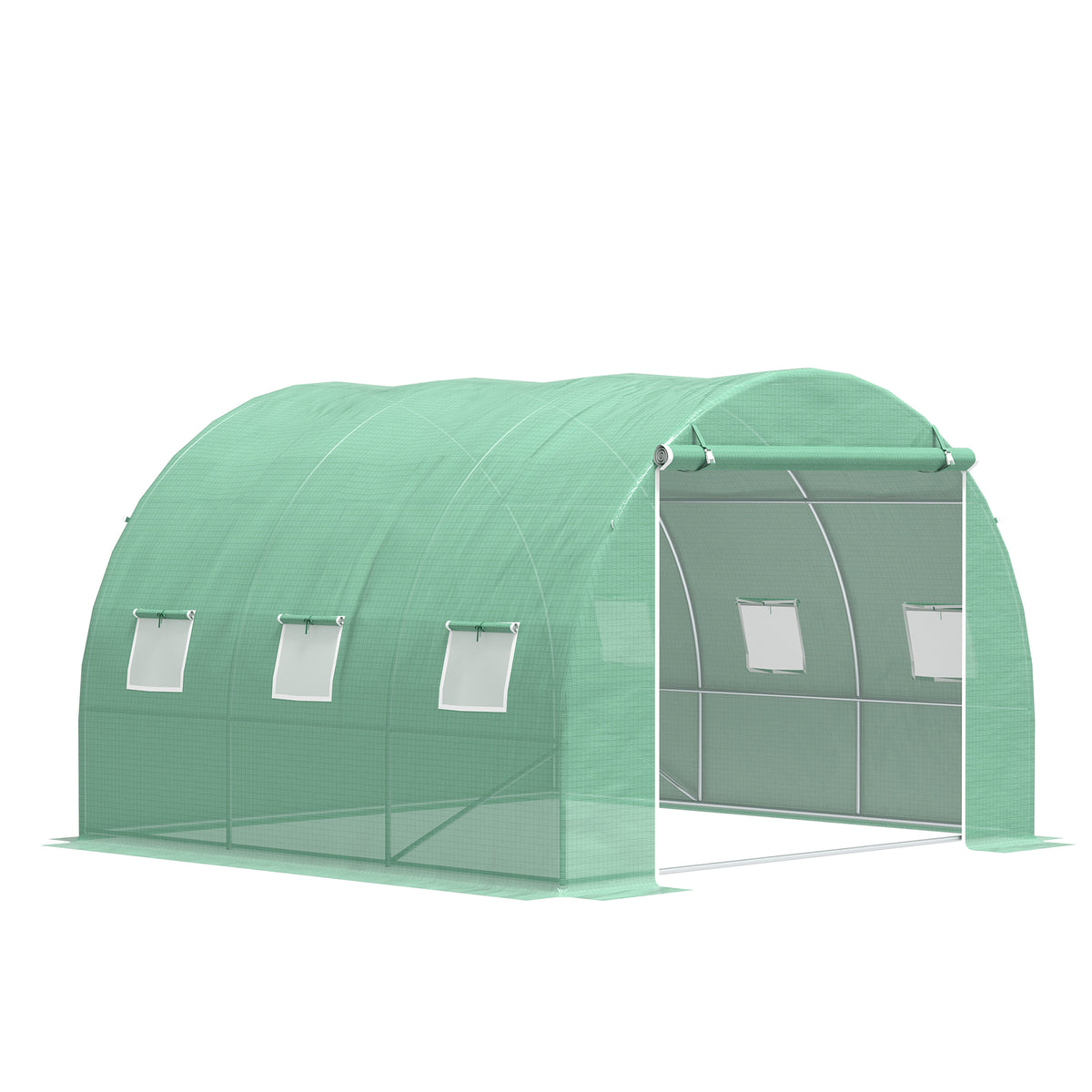 Serre de jardin 9 m² serre tunnel de jardin 3 x 3 x 2 m avec porte enroulable et 6 fenêtres en maille en acier PE vert-0