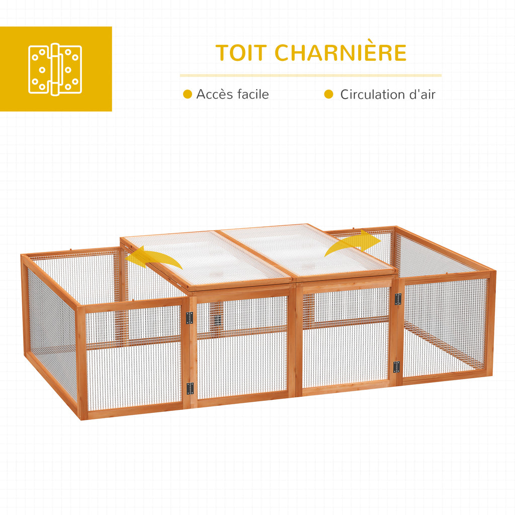 Clapier cage à lapins extérieur intérieur 2 portes supérieures 181L x 100l x 48H cm bois massif marron-3