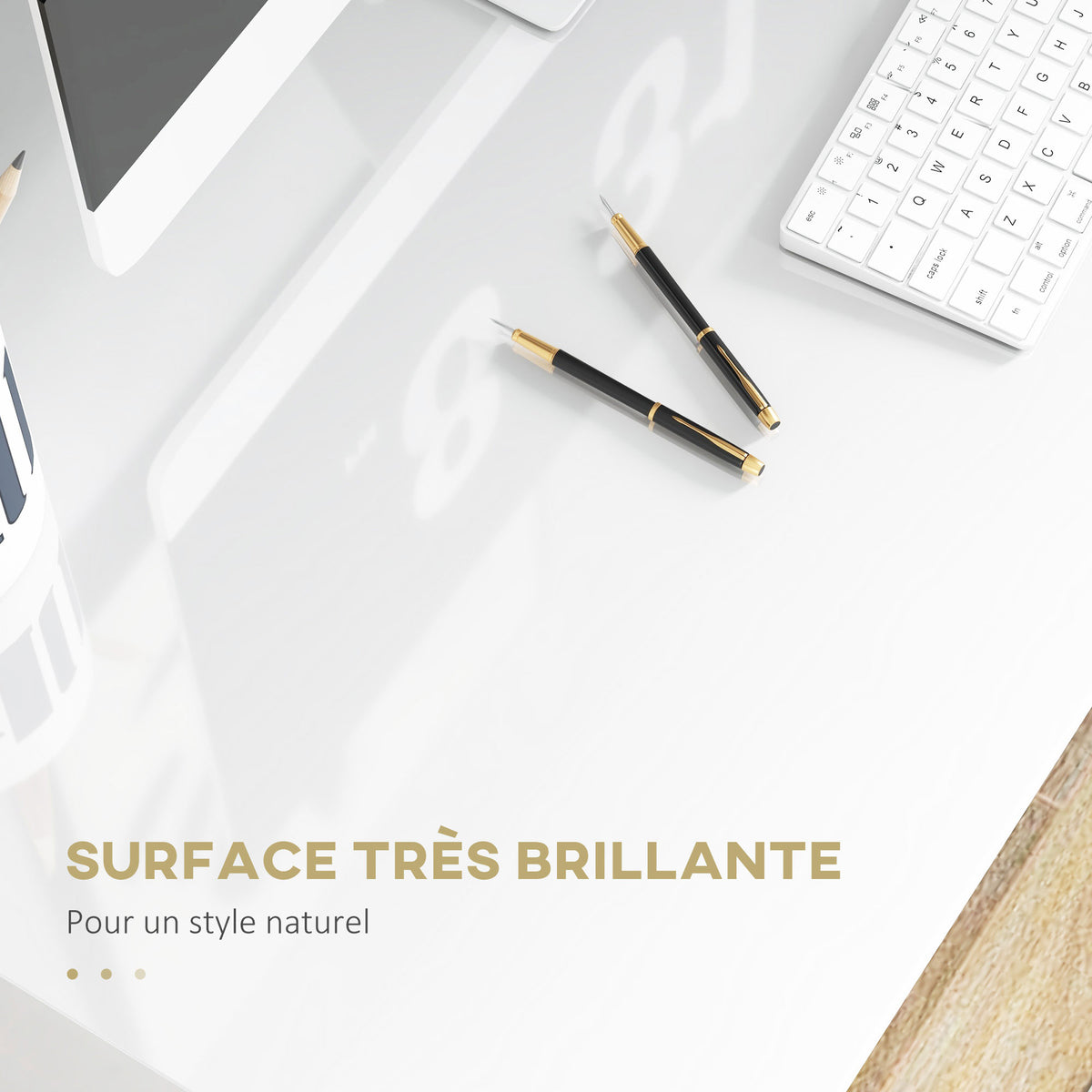 Bureau informatique sobre épuré compact avec 1 étagère, panneaux de particules, dim. 90l x 50P x 74H cm, blanc laqué-4