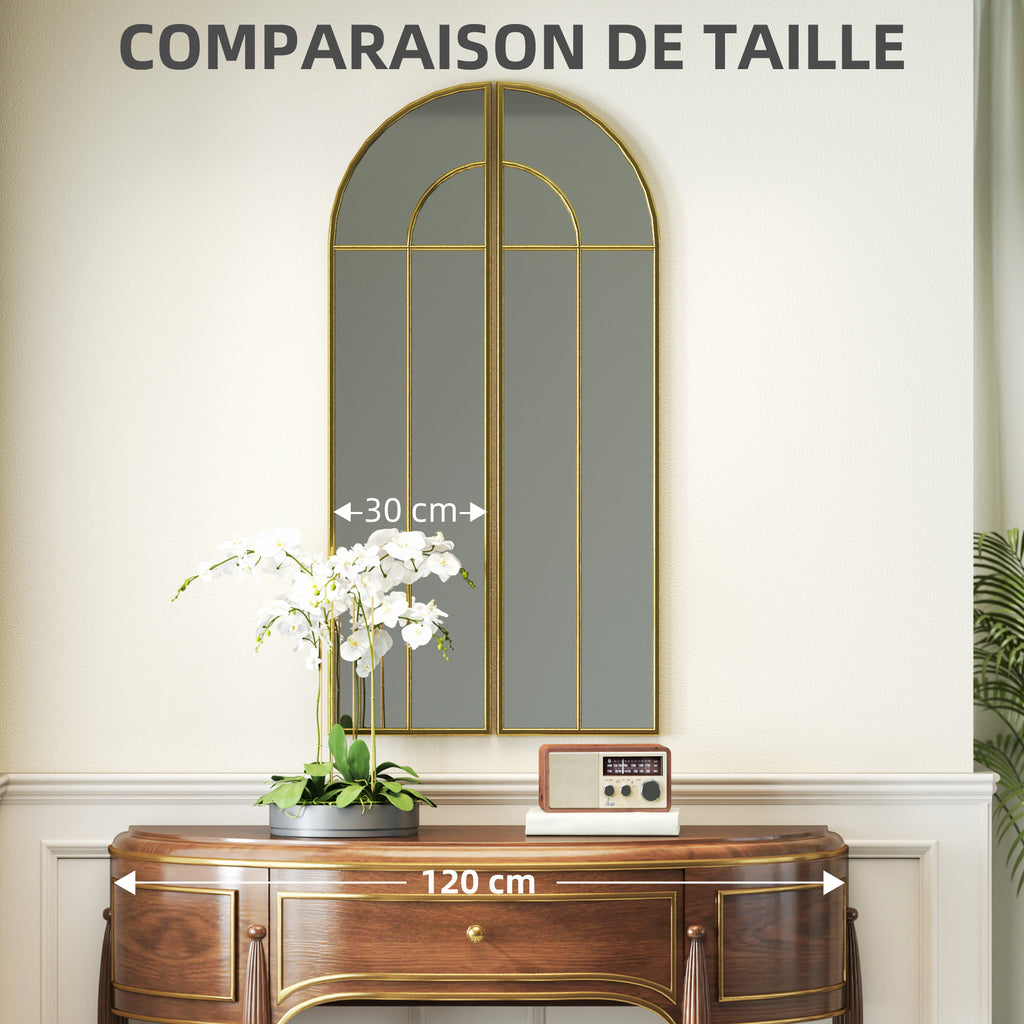 Miroir mural arc 30 x 120 cm, grand miroir décoratif avec cadre métallique, pour salon, chambre, couloir, ton doré-6