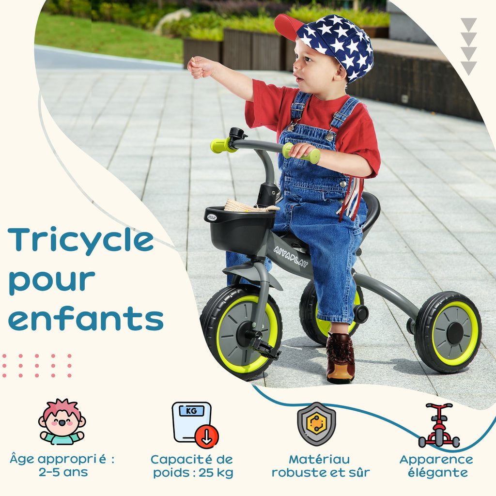 Tricycle enfants avec sonnette et panier selle réglable avec dossier - pour enfant de 2 à 5 ans noir-3
