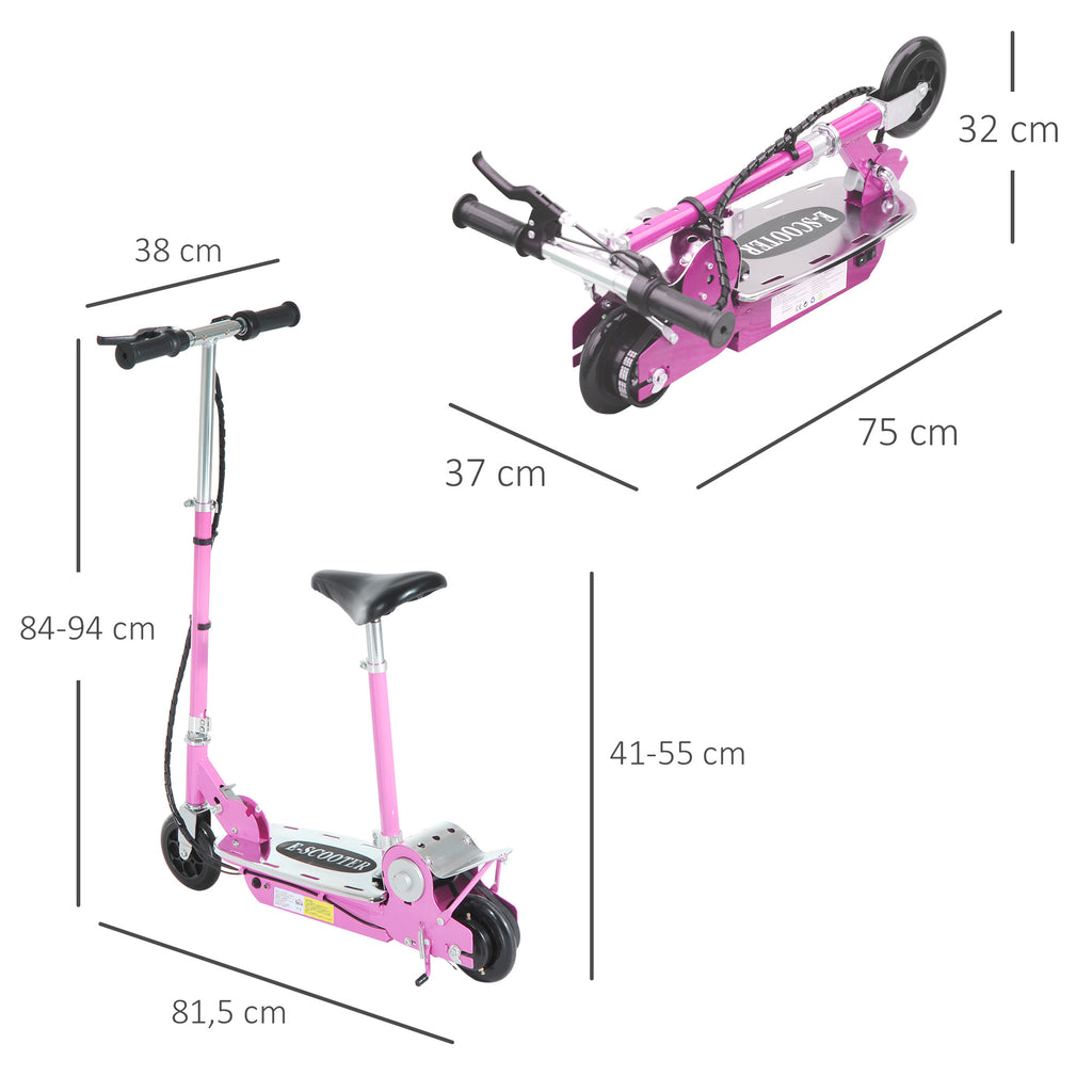 Trottinette électrique 120 W pliable pour enfant de 6+ ans hauteur guidon et selle réglable 10 Km/h max. rose-2