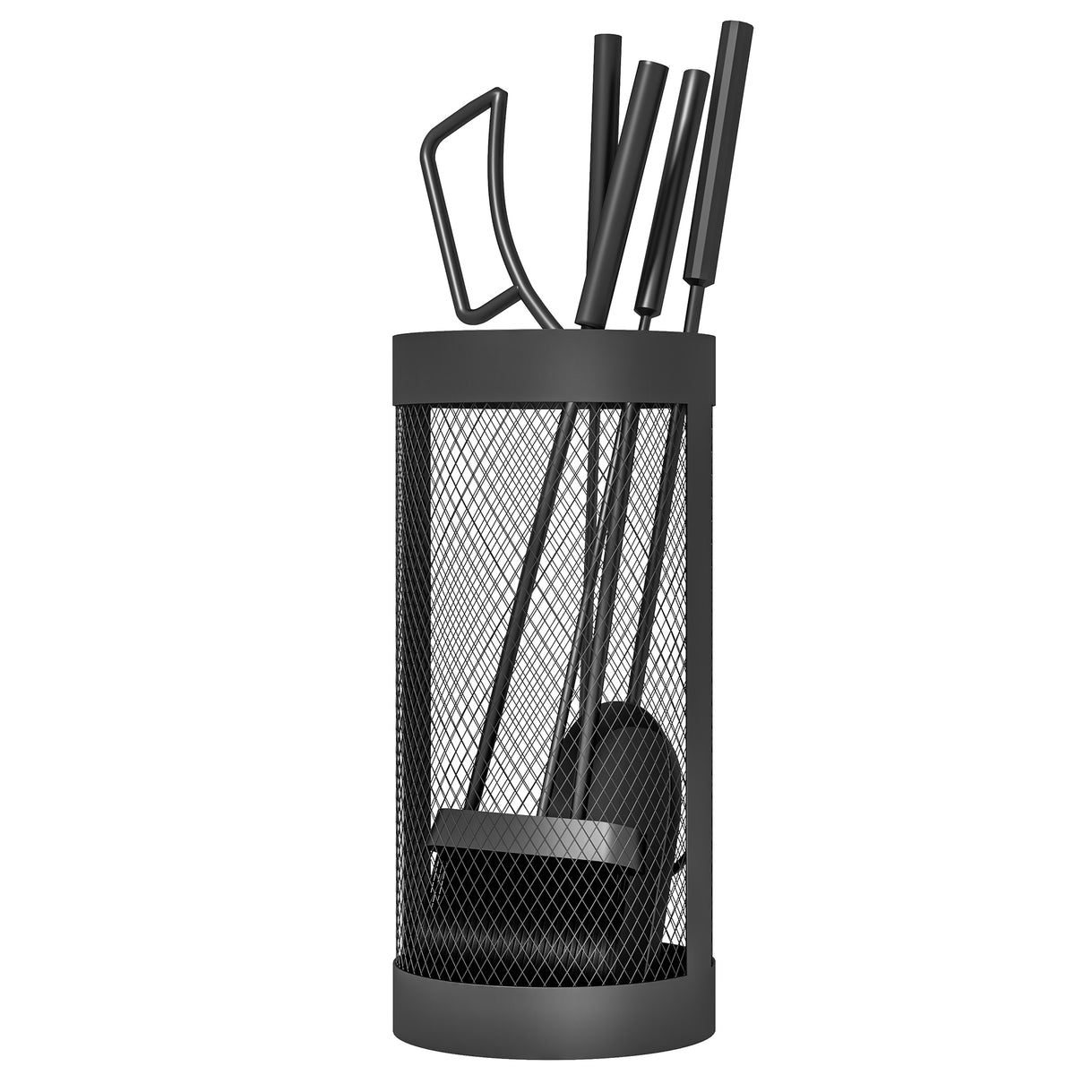 Ensemble serviteur de cheminée, serviteur de cheminée à 5 pièces, balai pelle pince tisonnier et seau, métal, noir-0