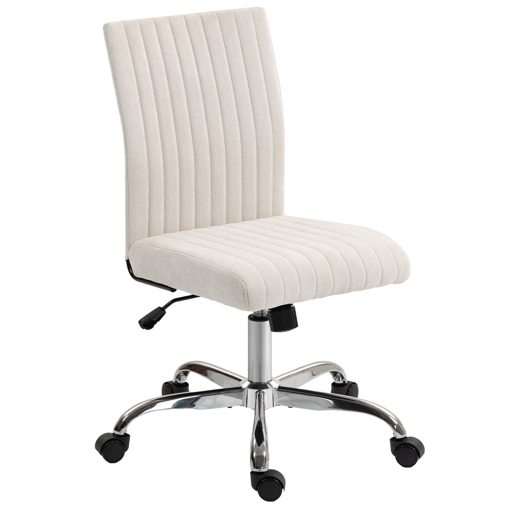 Chaise de bureau sans accoudoirs, fauteuil de bureau, hauteur réglable et pivotant 360°, 43 x 56 x 89-99 cm, crème-0