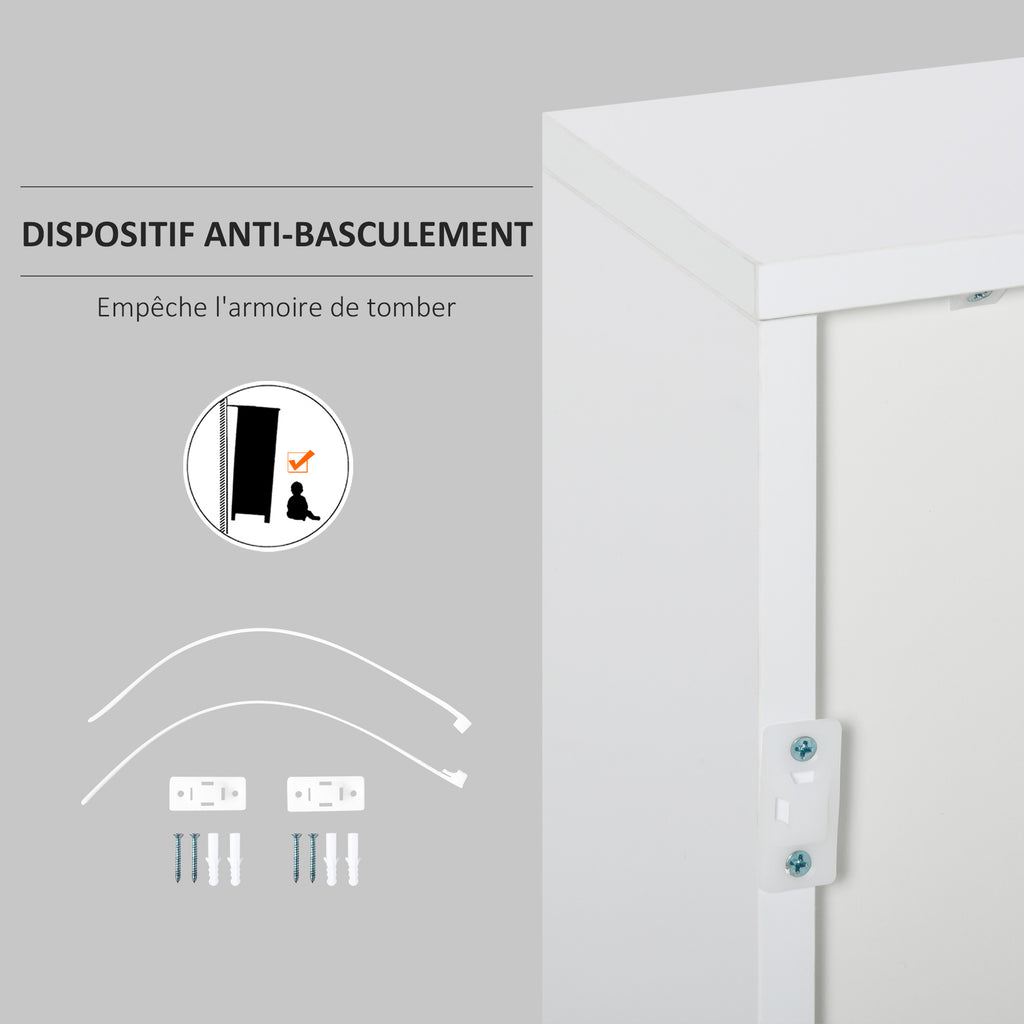 Meuble rangement buffet commode armoire 2 tiroirs 2 placards portes, étagères chambre, 79x36x74cm blanc-6