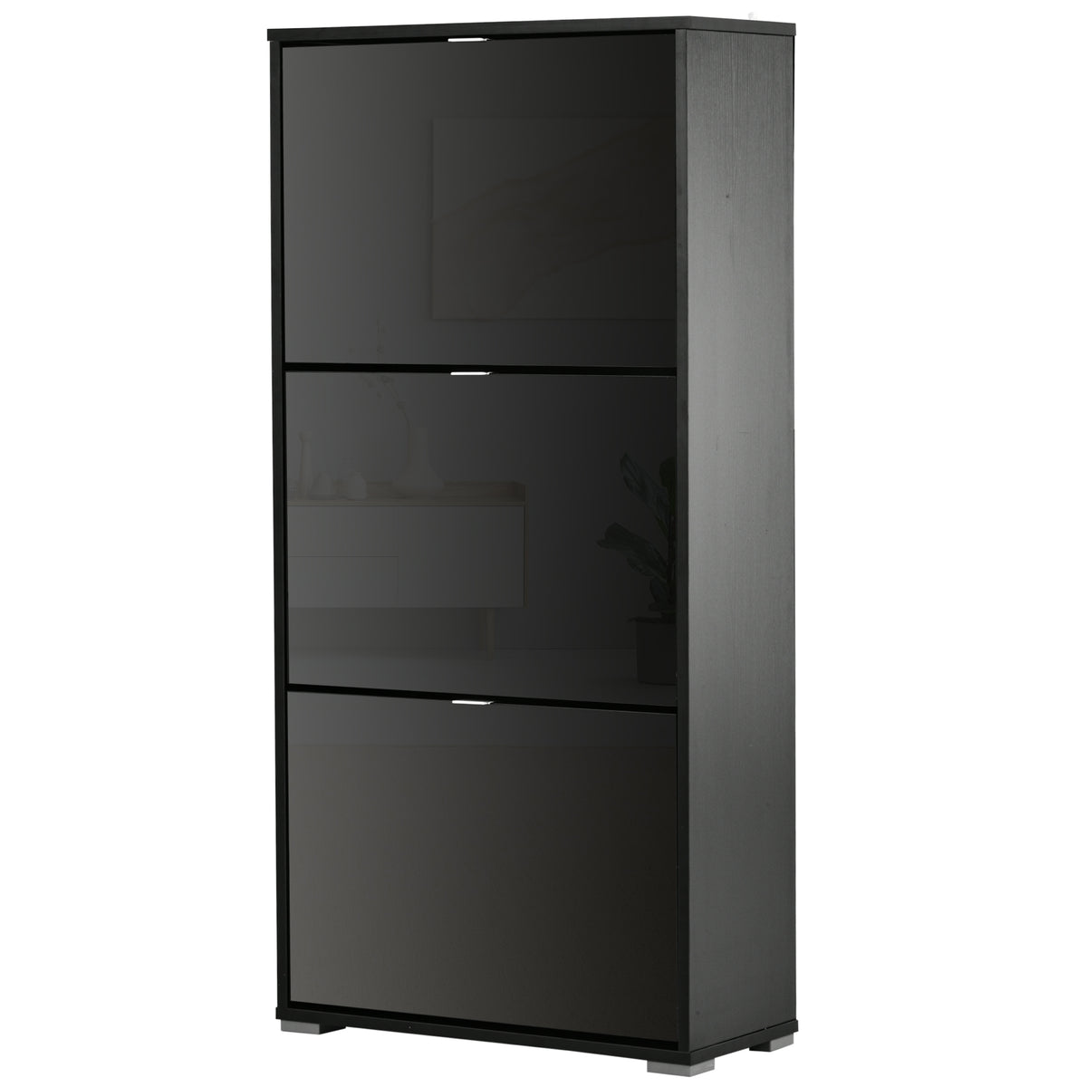 Meuble à Chaussures Armoire à chaussures 3 Portes abattantes 3 Compartiments en bois 60L x 26I x 124H cm Noir-7