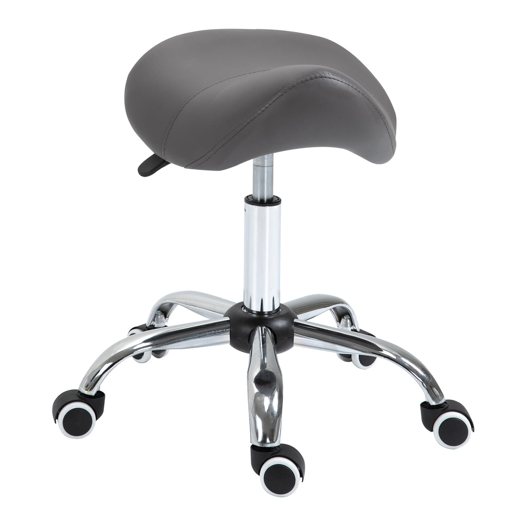 Tabouret à roulettes, tabouret de massage avec hauteur réglable 49-61 cm et selle ergonomique, chaise de travail à roulettes pivotant 360°, pour salon de massage tatouage clinique spa, gris-9