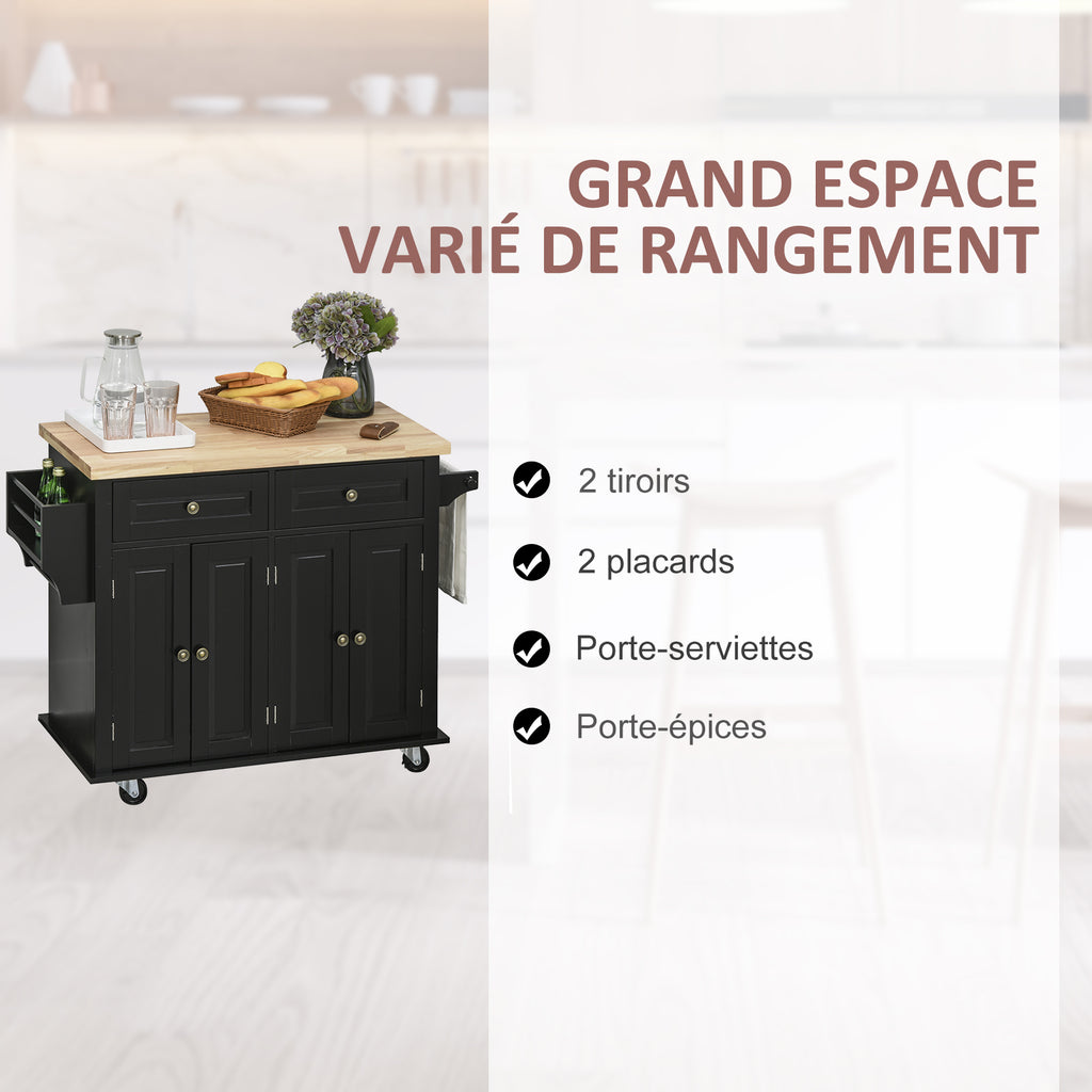 Desserte ilôt de cuisine multi rangements 2 tiroirs 2 placard 2 portes avec étagère range-bouteille-6
