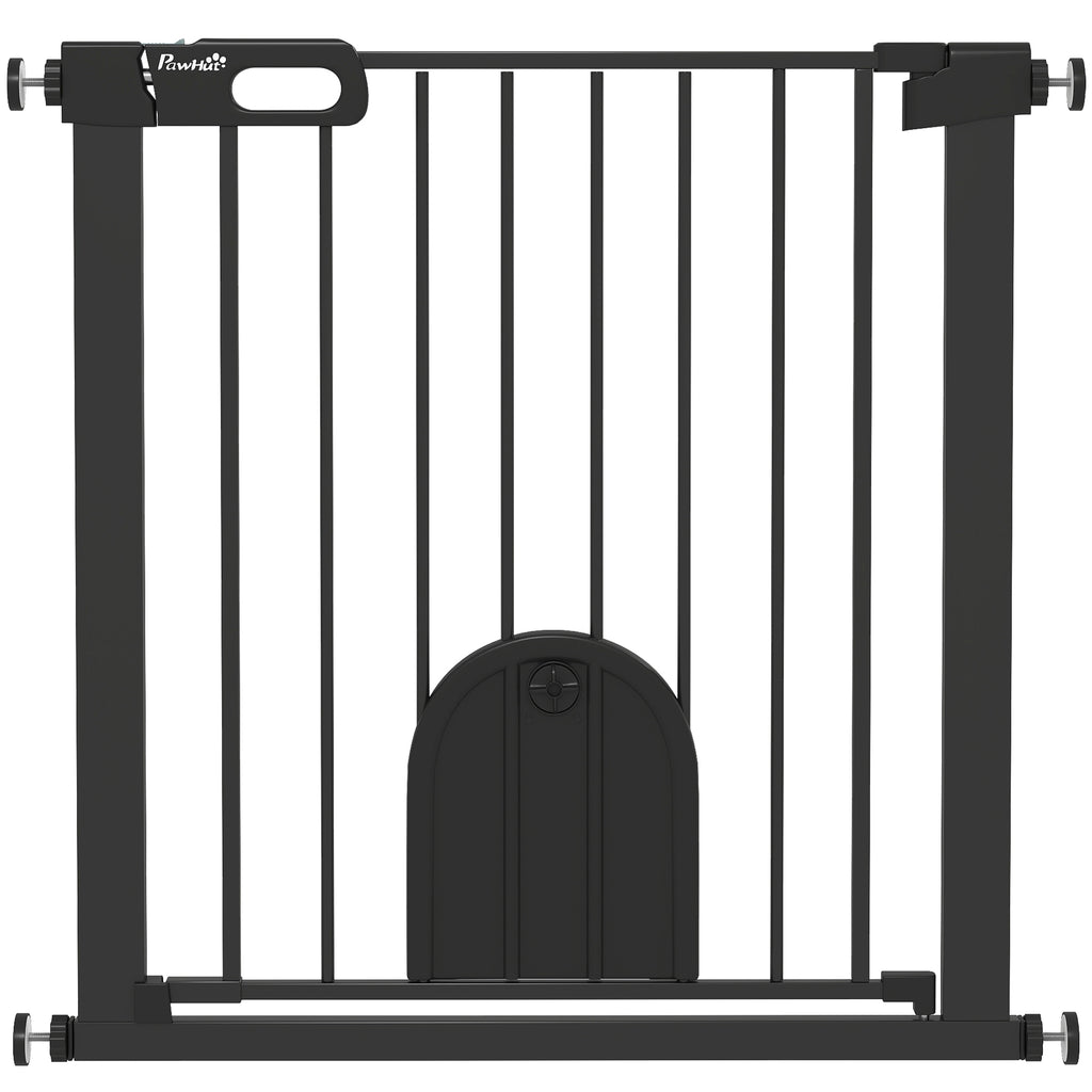 Barrière de sécurité animaux avec porte fermeture automatique système de double verrouillage, acier noir-0