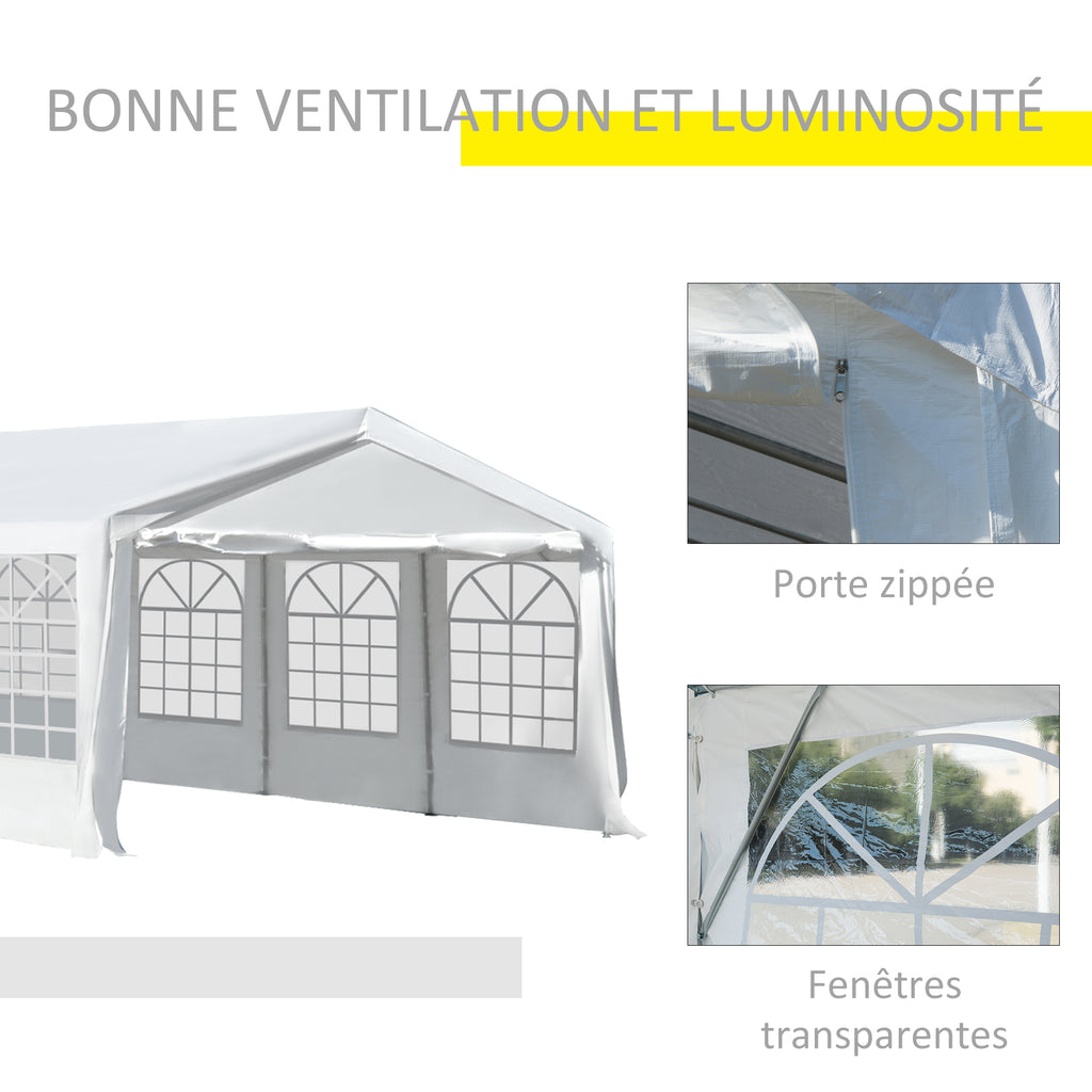 Tente Tonnelle de Réception Jardin Chapiteau PE Imperméable Tube Acier 7.98L x 3.92l x 2.8Hm Blanc Neuf 14-4