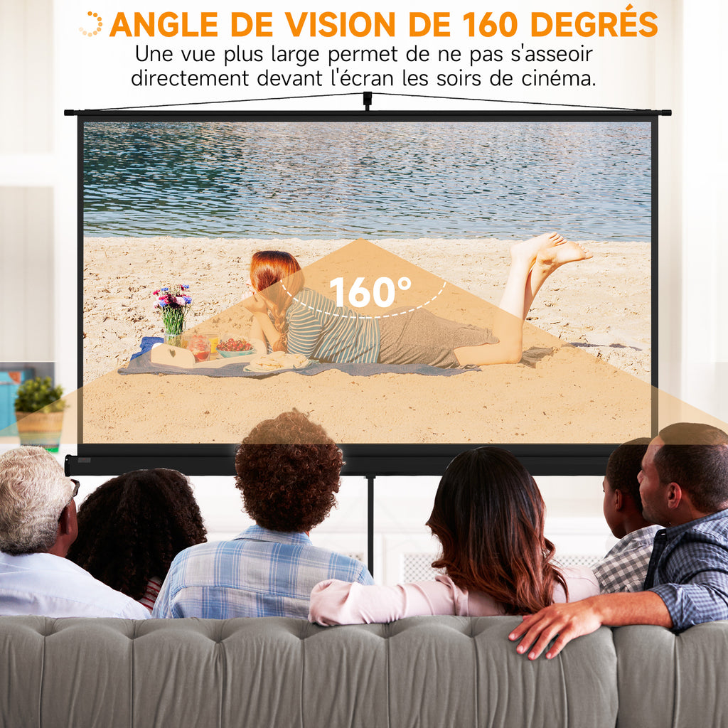 Écran de projection 100 pouces avec support trépied hauteur réglable, écran 4K HD 16:9-3