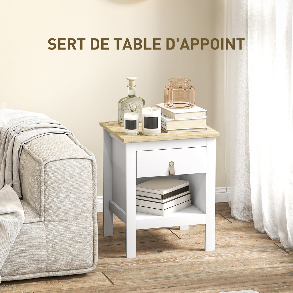 Lot de 2 tables de chevet avec tiroir et compartiment ouvert, 45 x 40 x 55 cm, blanc-5