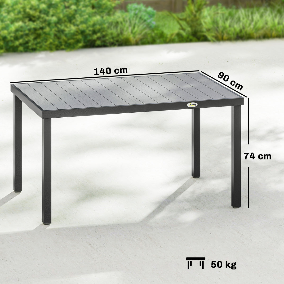Table de jardin pour 4 à 6 personnes, table à manger extérieure avec plateau à lattes, 140 x 90 x 74 cm, gris-2
