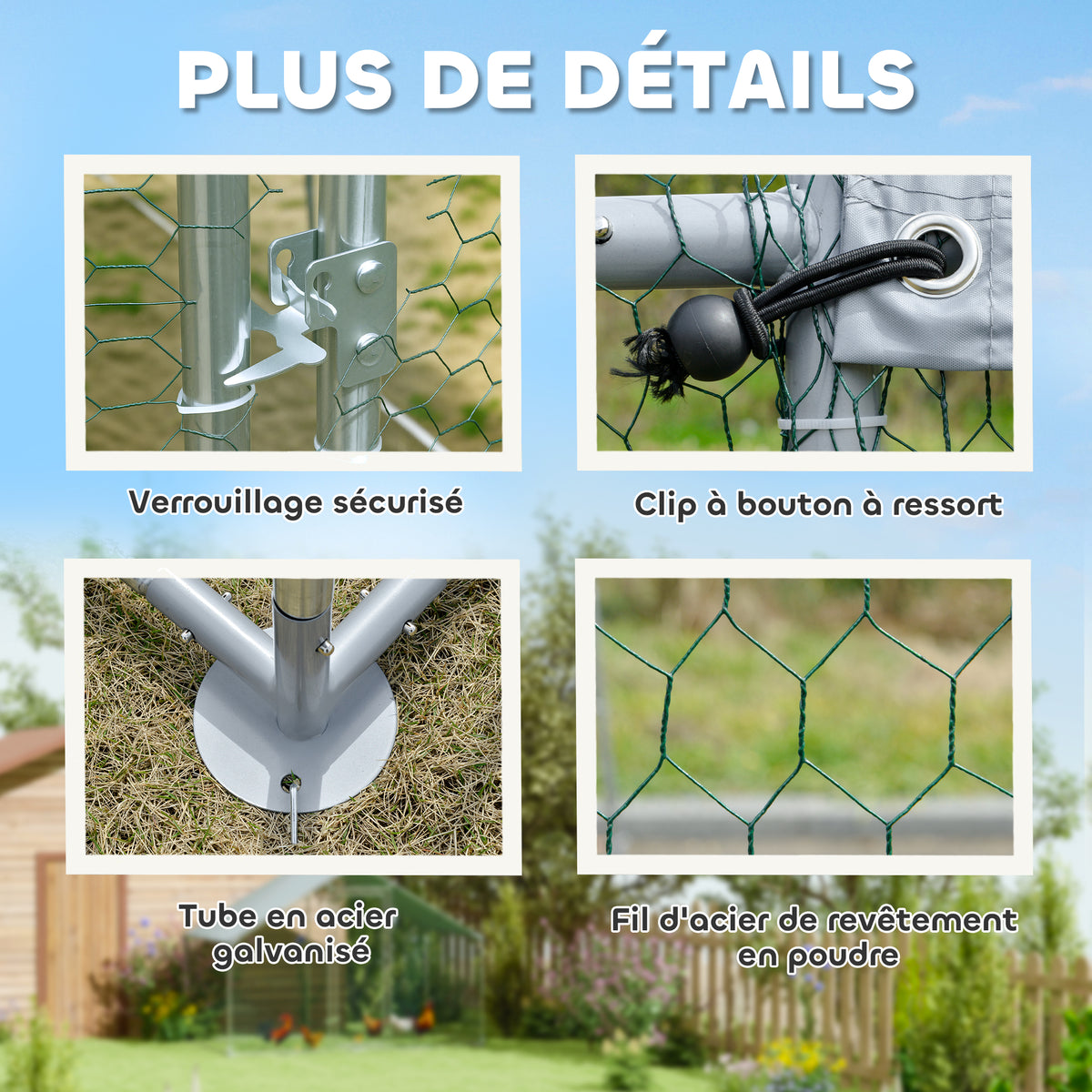 Poulailler, grand poulailler en métal avec couverture imperméable et anti-UV, cage pour 5-8 poules, 3 x 1,7 x 1,9m-5